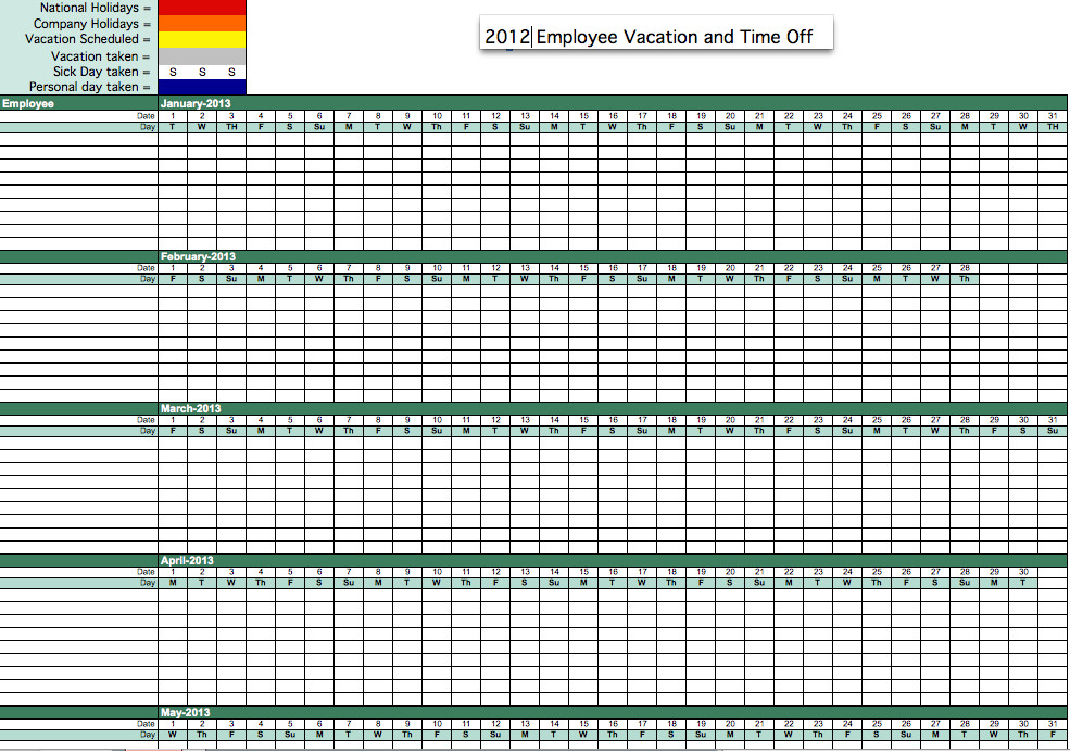 Employee Vacation Planner Template Excel 2012 Employee attendance Tracker