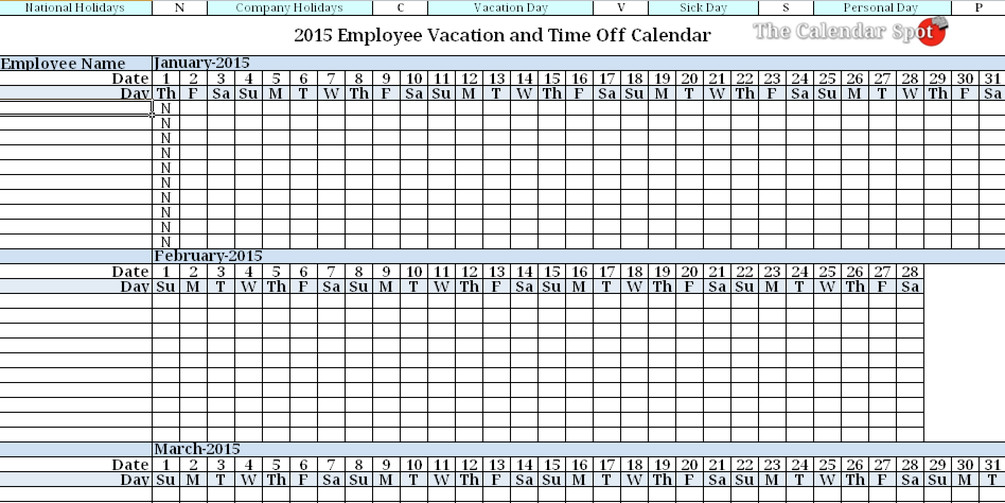 Employee Vacation Planner Template Excel 2015 Employee Vacation Absence Tracking Calendar