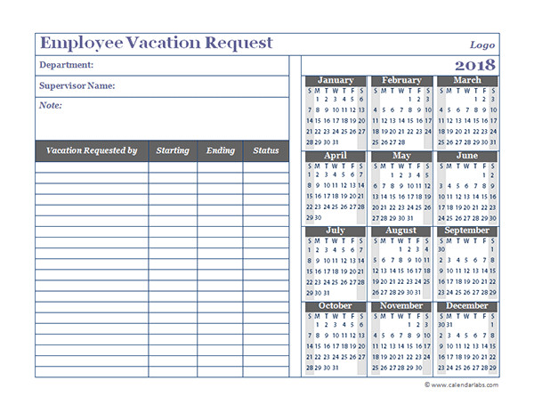 Employee Vacation Planner Template Excel 2018 Business Employee Vacation Request Free Printable