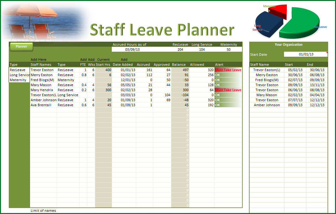 Employee Vacation Planner Template Excel Employee Vacation Planner Template Excel