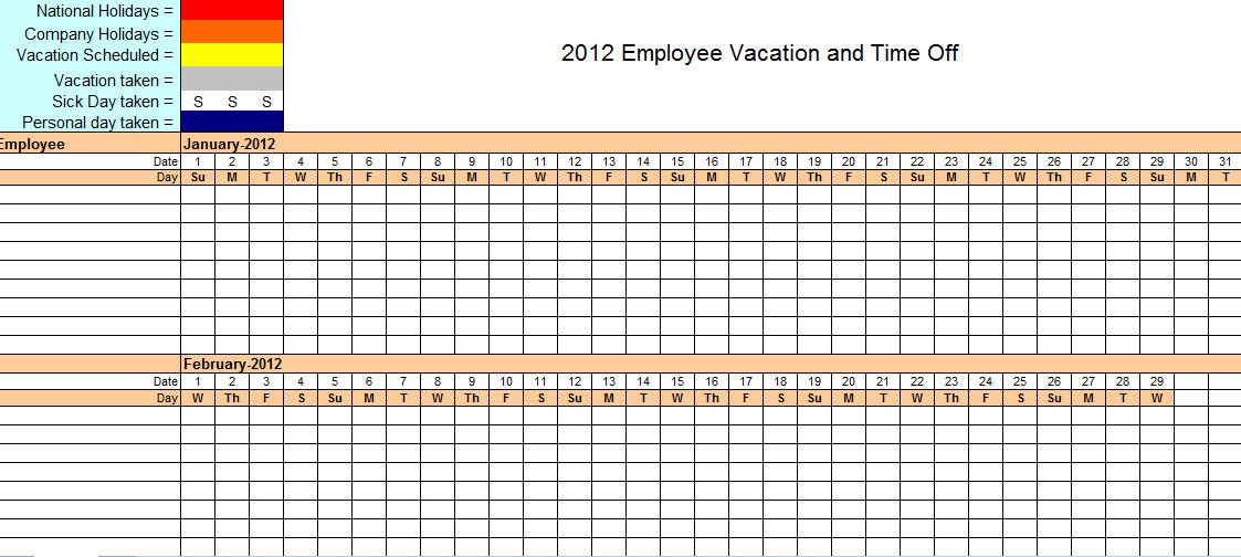 Employee Vacation Planner Template Excel Employee Vacation Tracking Excel Template
