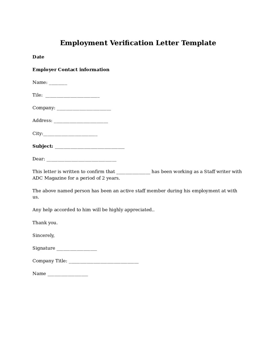 Employee Verification Letter Template 2019 Proof Of Employment Letter Fillable Printable Pdf