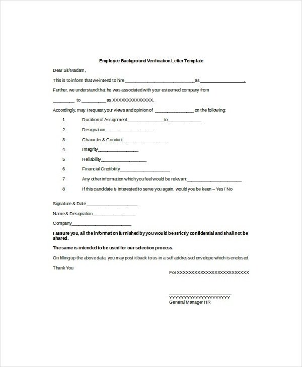 Employee Verification Letter Template 9 Verification Of Employment Letter Examples Pdf