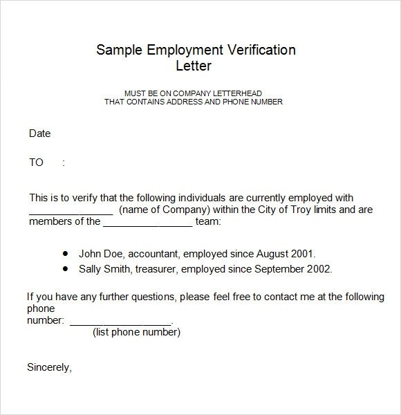 Employee Verification Letter Template Employment Verification Letter 14 Download Free