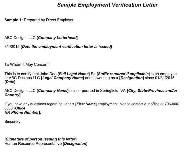 Employee Verification Letter Template Employment Verification Letter 8 Samples to Choose From