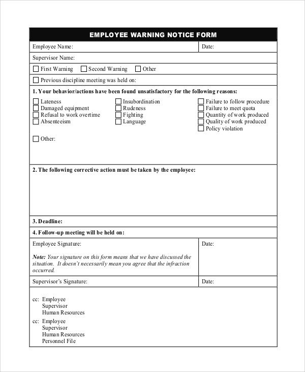 Employee Warning Notice form 10 Employee Warning Notice Samples Google Docs Ms Word
