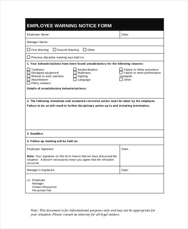 Employee Warning Notice form 12 Printable Employee Warning Notice Templates Google