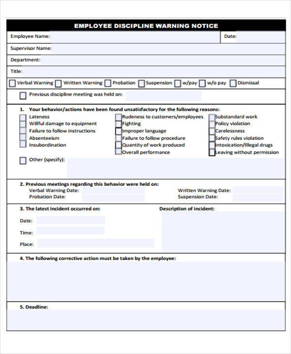 Employee Warning Notice form 39 Free Notice forms