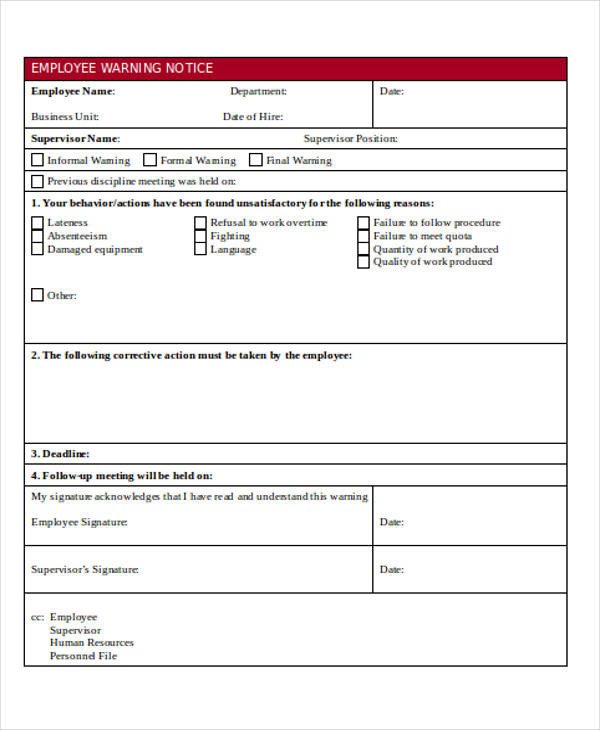 Employee Warning Notice form 39 Free Notice forms