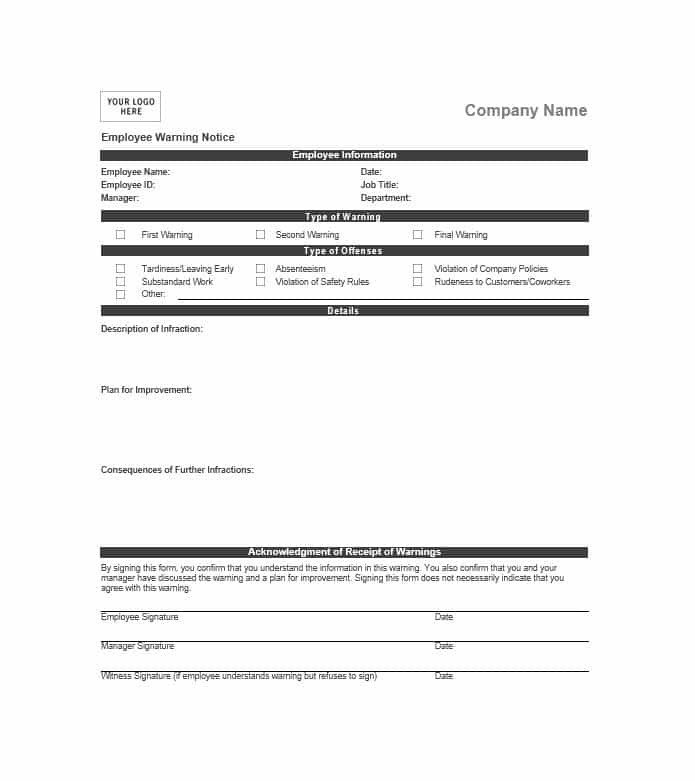 Employee Warning Notice form Employee Warning Notice Download 56 Free Templates &amp; forms