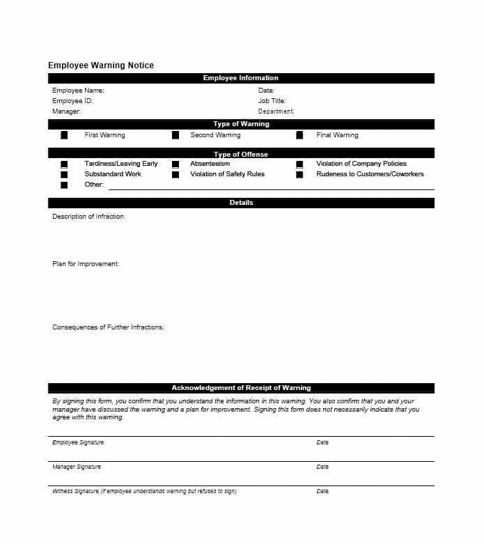 Employee Warning Notice form Employee Warning Notice Download 56 Free Templates & forms