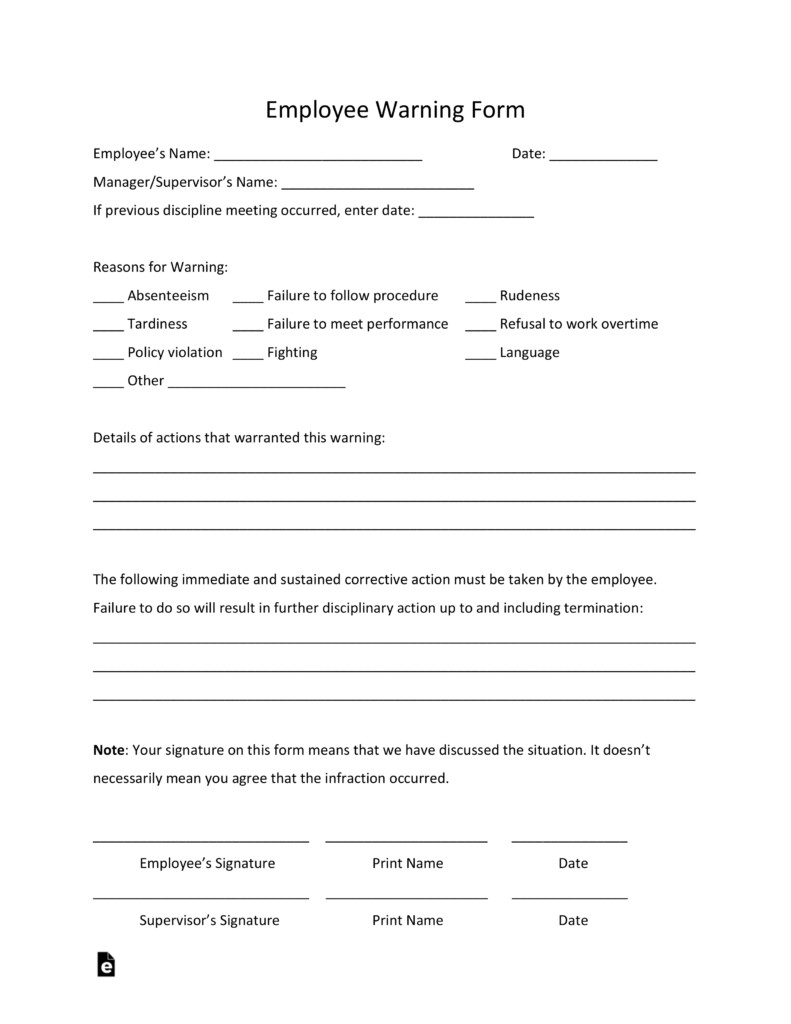 Employee Warning Notice form Free Employee Warning Notice Template Pdf