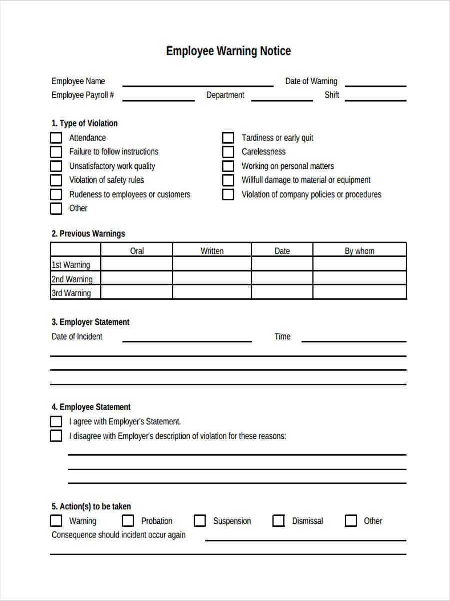 Employee Warning Notice form Warning Notice form 8 Free Documents In Word Pdf