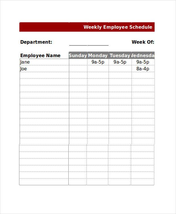 Employee Work Schedule Template 13 Sample Excel Schedule Templates Free Example