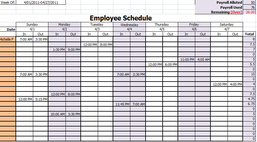 Employee Work Schedule Template 15 Free Employee Work Schedule Templates Schedule Templates