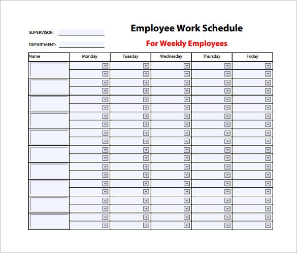 Employee Work Schedule Template 9 Weekly Work Schedule Templates Pdf Docs