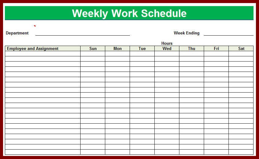 Employee Work Schedule Template Blank Employee Schedule