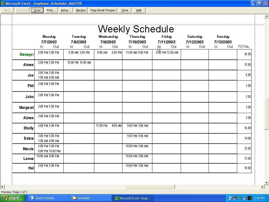 Employee Work Schedule Template Employee Schedule Template