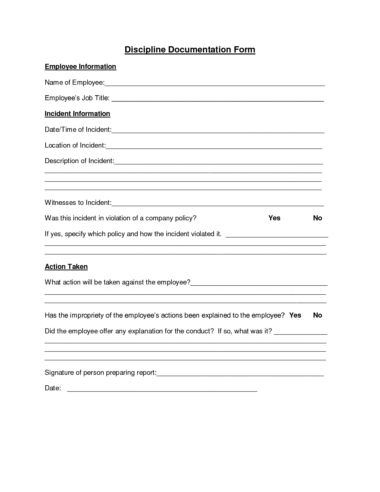 Employee Write Up form Template Employee Discipline form Employee forms