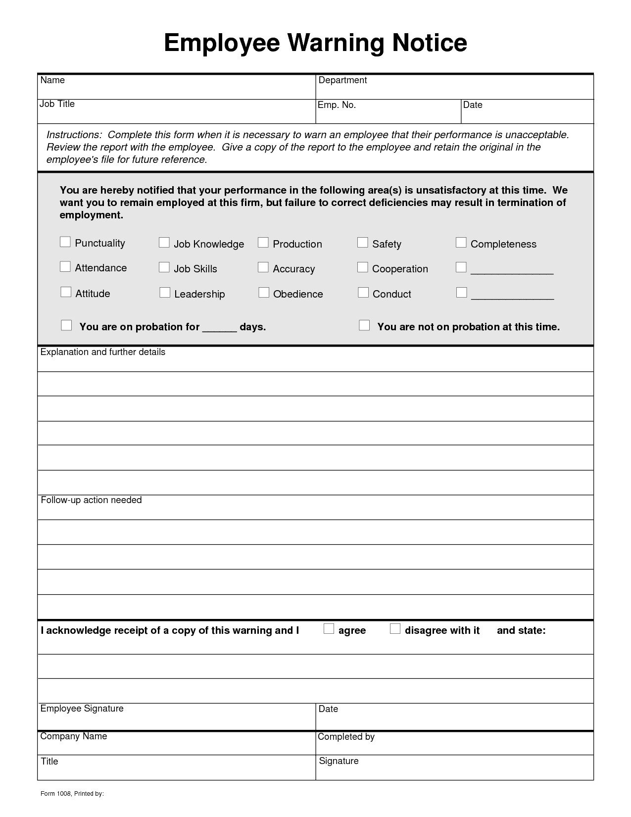 Employee Write Up form Template Free Employee Write Up Sheets