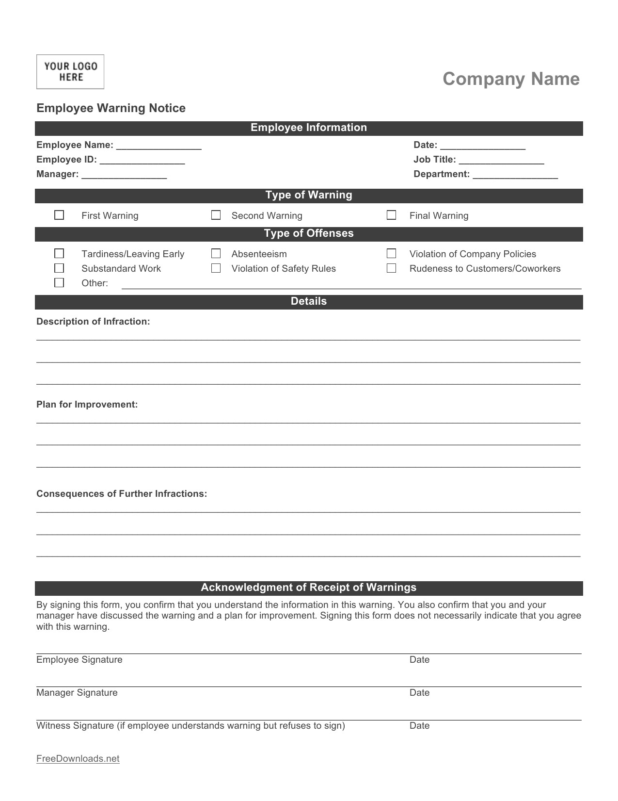 Employee Write Up Templates Download Employee Write Up form Pdf Rtf