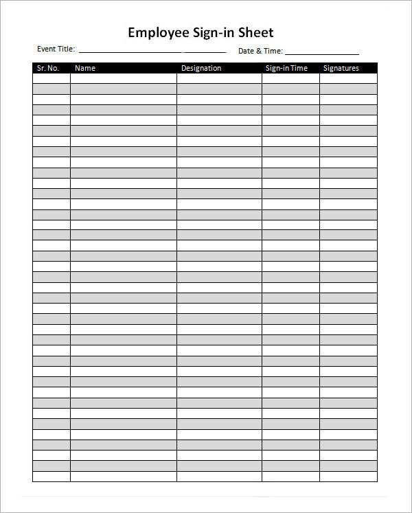 Employees Sign In Sheet 34 Sample Sign In Sheet Templates Pdf Word Apple Pages