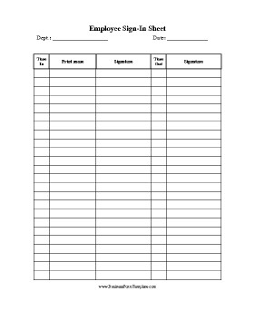 Employees Sign In Sheet Employee Sign In Sheet Template