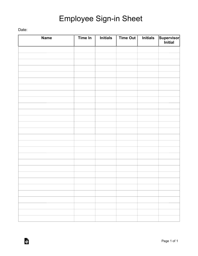 Employees Sign In Sheet Employee Sign In Sheet Template