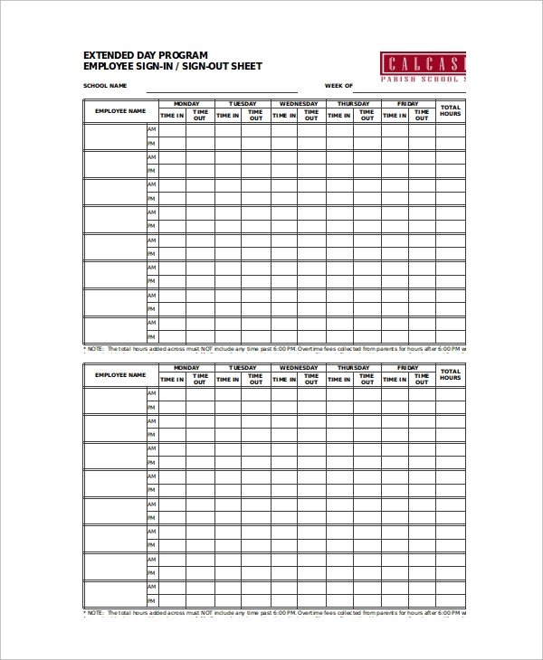 Employees Sign In Sheet Sample Employee Sign In Sheet 15 Free Documents
