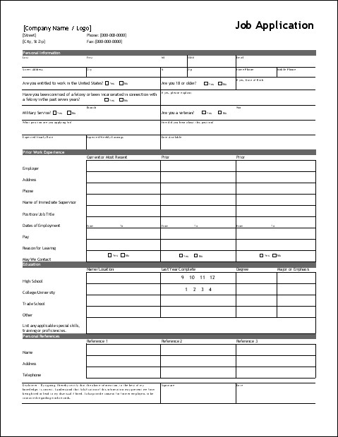 Employment Application form Template Free Job Application form Template