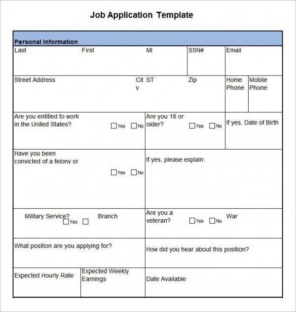 Employment Application Template Microsoft Word Job Application Template 19 Examples In Pdf Word