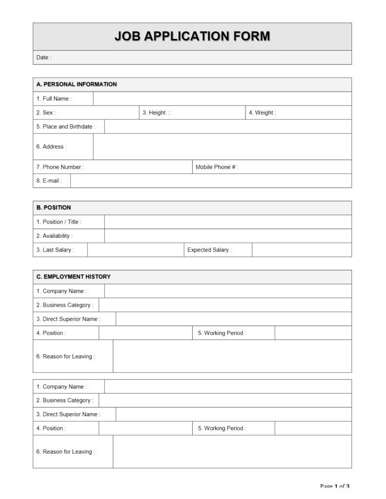 Employment Application Word Template Employee Job Application form