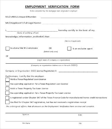 Employment Verification forms Template Employment Verification form 12 Free Word Pdf
