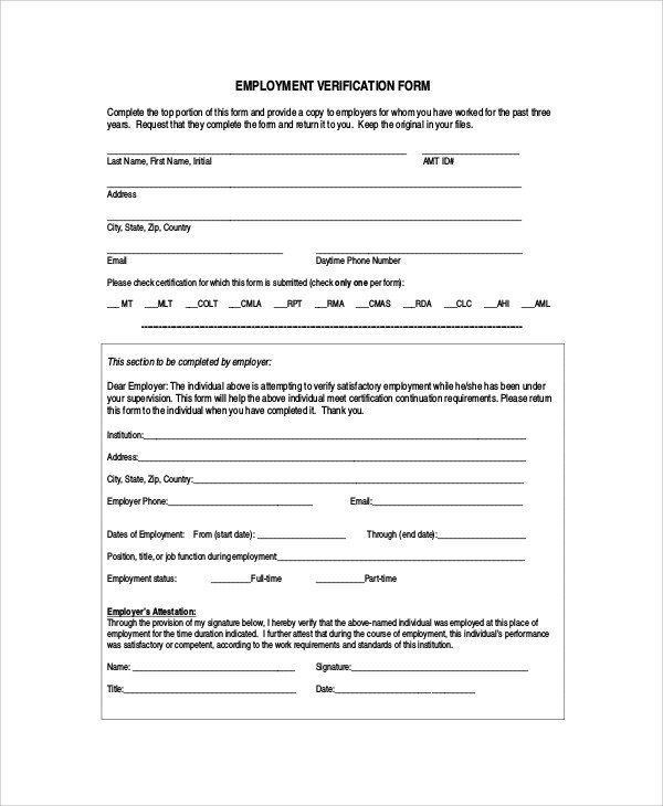 Employment Verification forms Template Sample Employment Verification form 6 Documents In Pdf