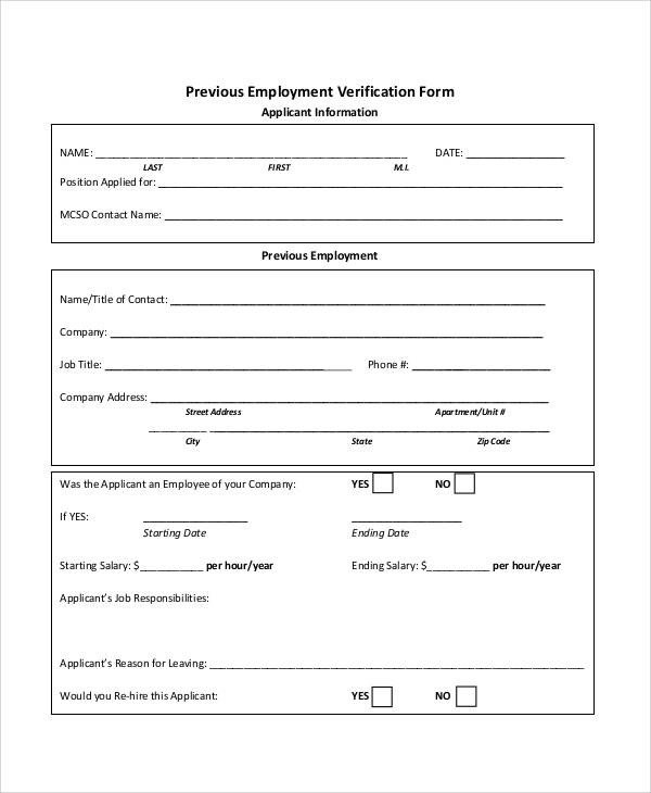 Employment Verification forms Template Verification form