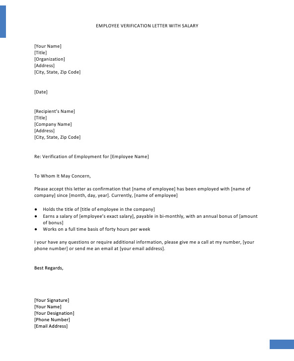 Employment Verification Letter Template Word Confirmation Employment Letter for Bank