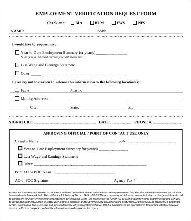 Employment Verification Request form Employment Verification form Template 5 Free Pdf