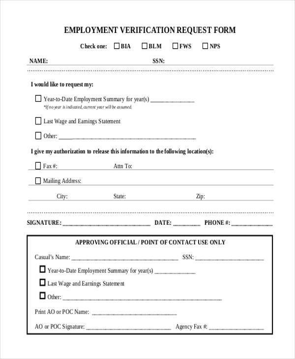 Employment Verification Request form Sample Employment forms In Pdf 34 Free Documents In