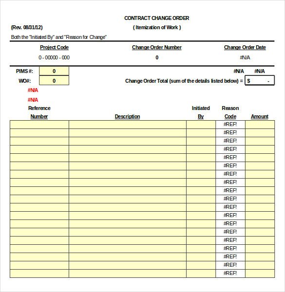 Engineering Change order Template Construction order Template – 10 Free Excel Pdf