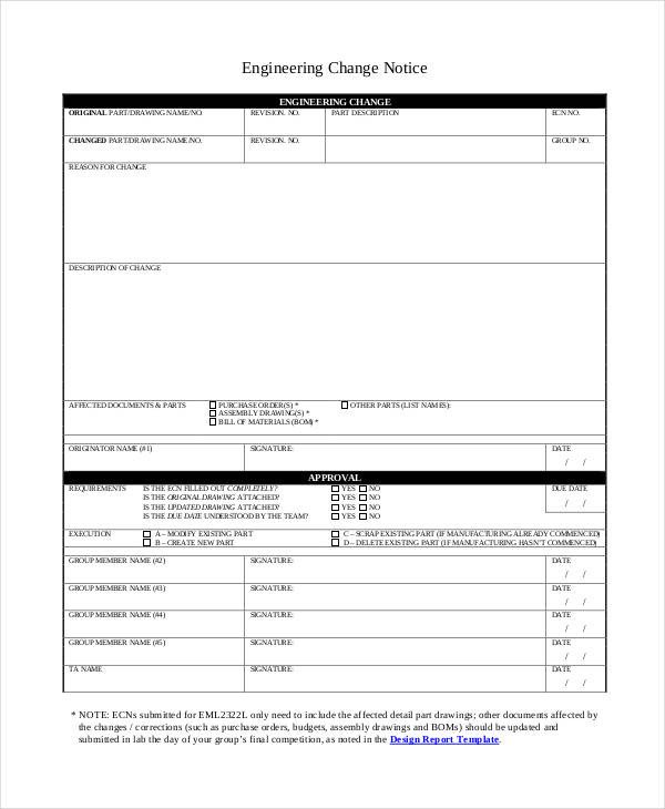 Engineering Change order Template Notice form Template