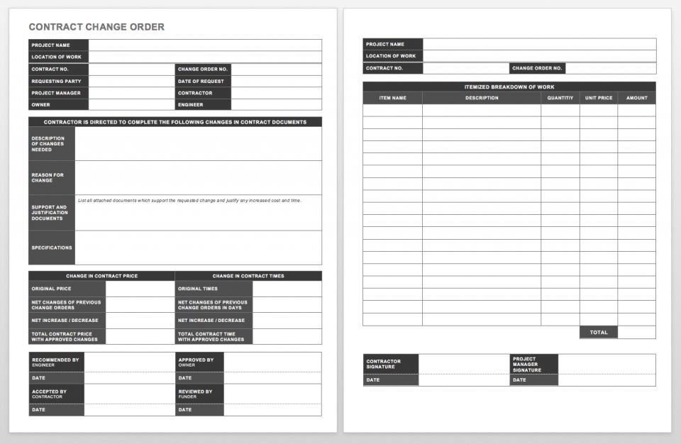 Engineering Change order Template Plete Collection Of Free Change order forms