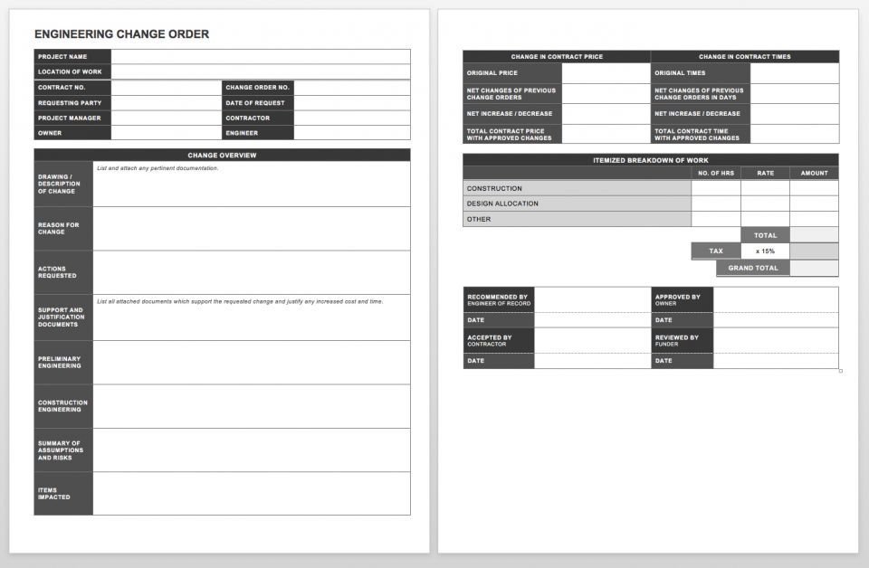 Engineering Change order Template Plete Collection Of Free Change order forms