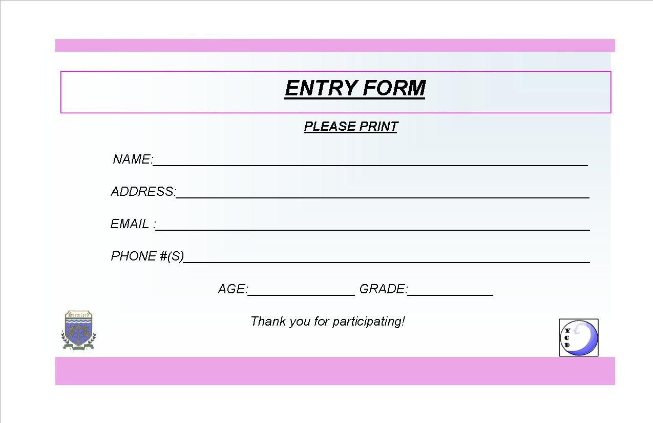 Entry form Template Word Contest Entry form Template