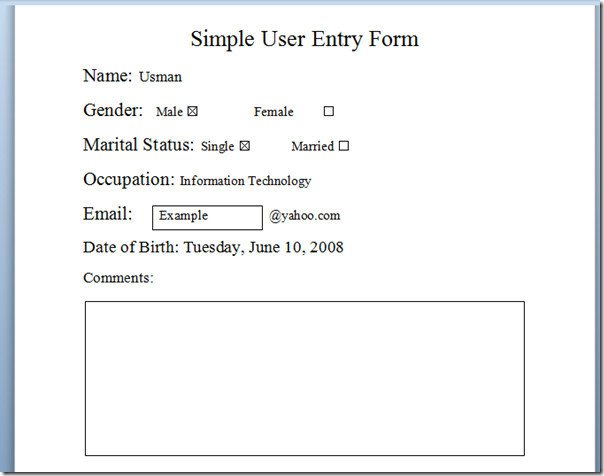 Entry form Template Word Create User Entry forms In Word 2010