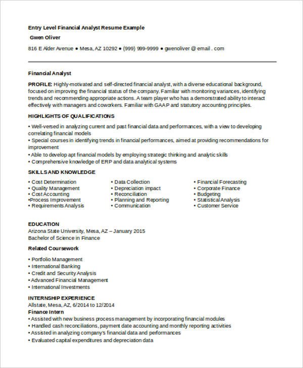Entry Level Finance Resume 22 Best Finance Resume Templates Pdf Doc