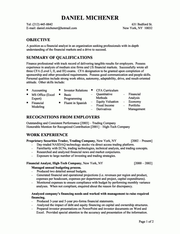 Entry Level Finance Resume Entry Level Financial Analyst Resume