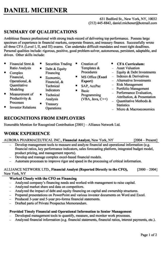 Entry Level Finance Resume Entry Level Financial Analyst Resume