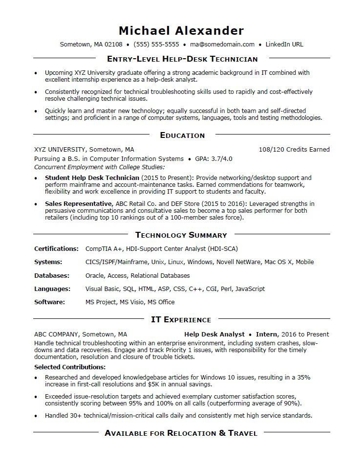 Entry Level Resume Template Entry Level It Resume Sample