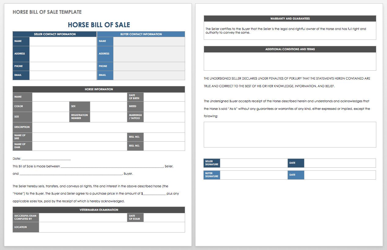 Equine Bill Of Sale 15 Free Bill Of Sale Templates