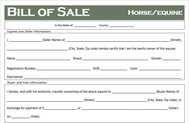 Equine Bill Of Sale Free Horse Equine Bill Of Sale Template All States F